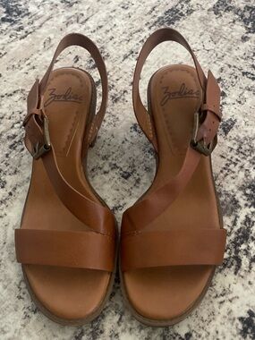 Zodiac Brown Leather Slingback Sandals with Buckle